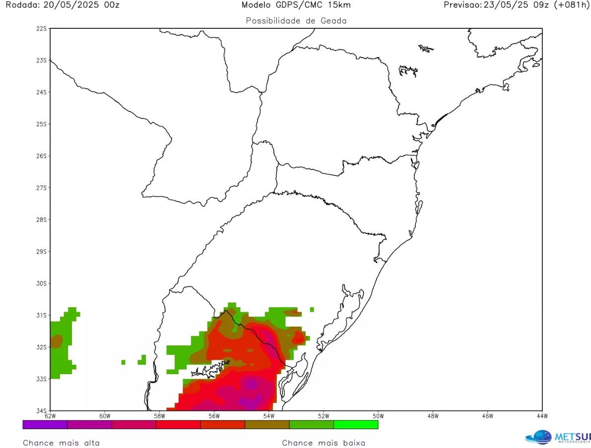 Mapa de la probable formación de heladas