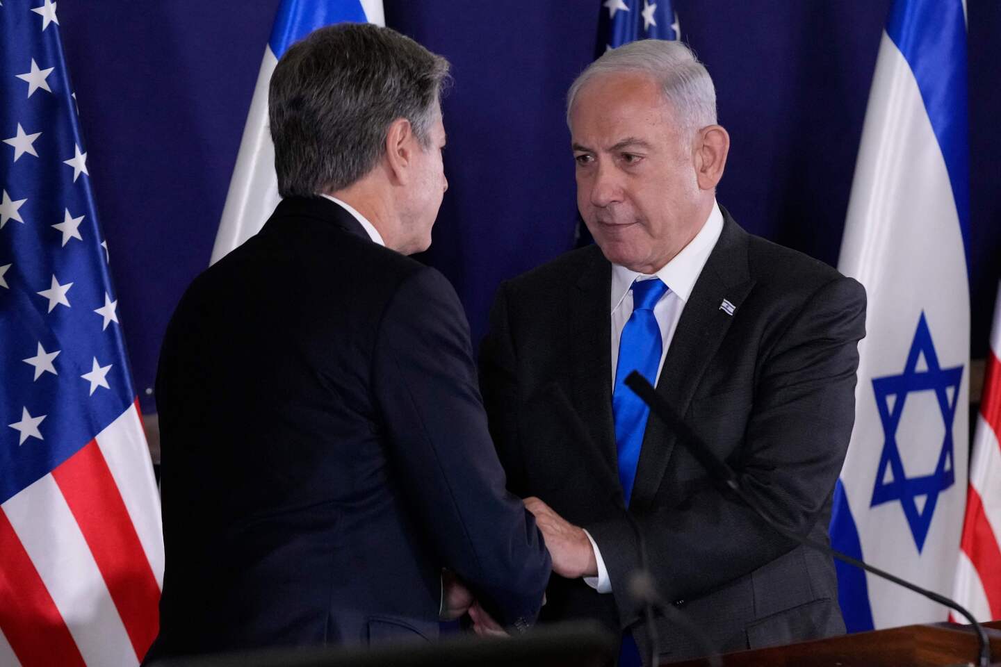 Blinken en conferencia de prensa junto con el primer ministro Netanyahu.