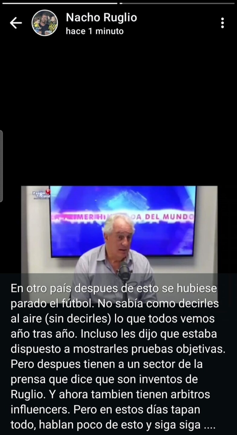 Estado de WhatsApp de Ruglio recordando la frase "Estamos cuidados" de Eduardo Ache (Nacional)