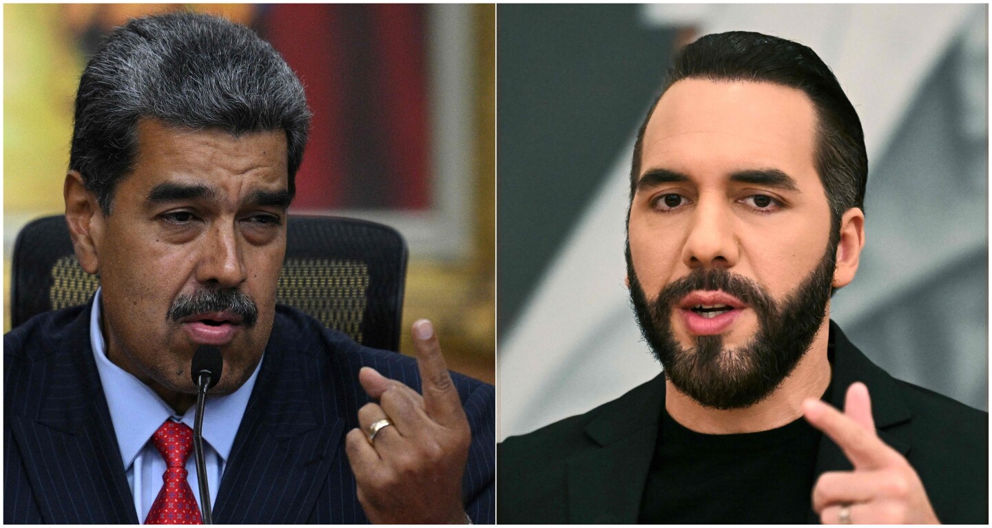El presidente venezolano, Nicolás Maduro, y su par de El Salvador, Nayib Bukele, durante una conferencia de prensa.