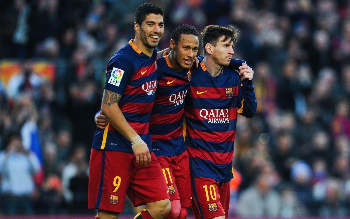 Luis Suárez, Neymar y Lionel Messi en Barcelona.