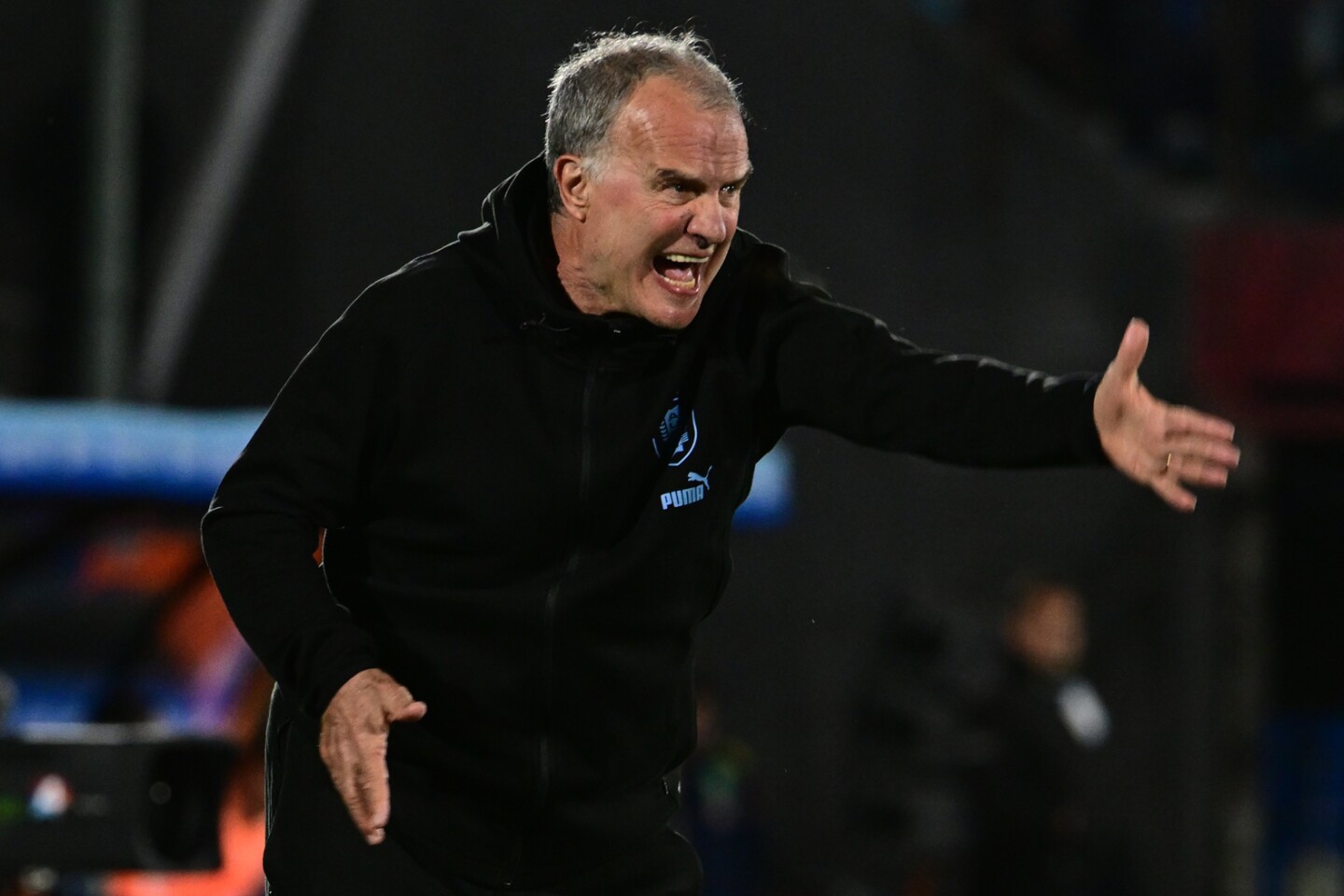 Marcelo Bielsa en el partido de Uruguay ante Brasil.