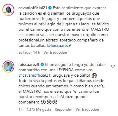 La respuesta de Suárez a Cavani.