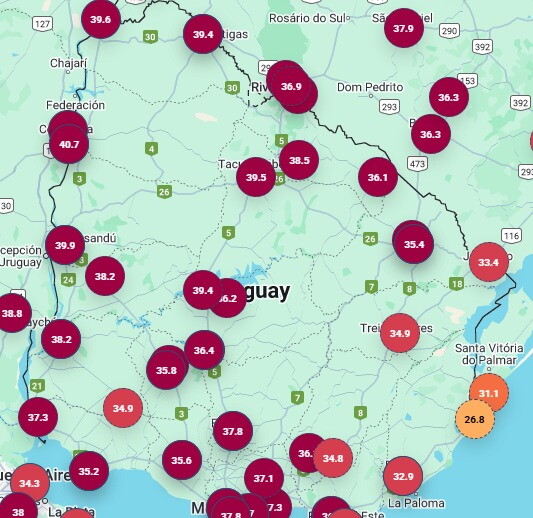 Mapa de temperaturas de Inumet para el lunes 10/02/2025.