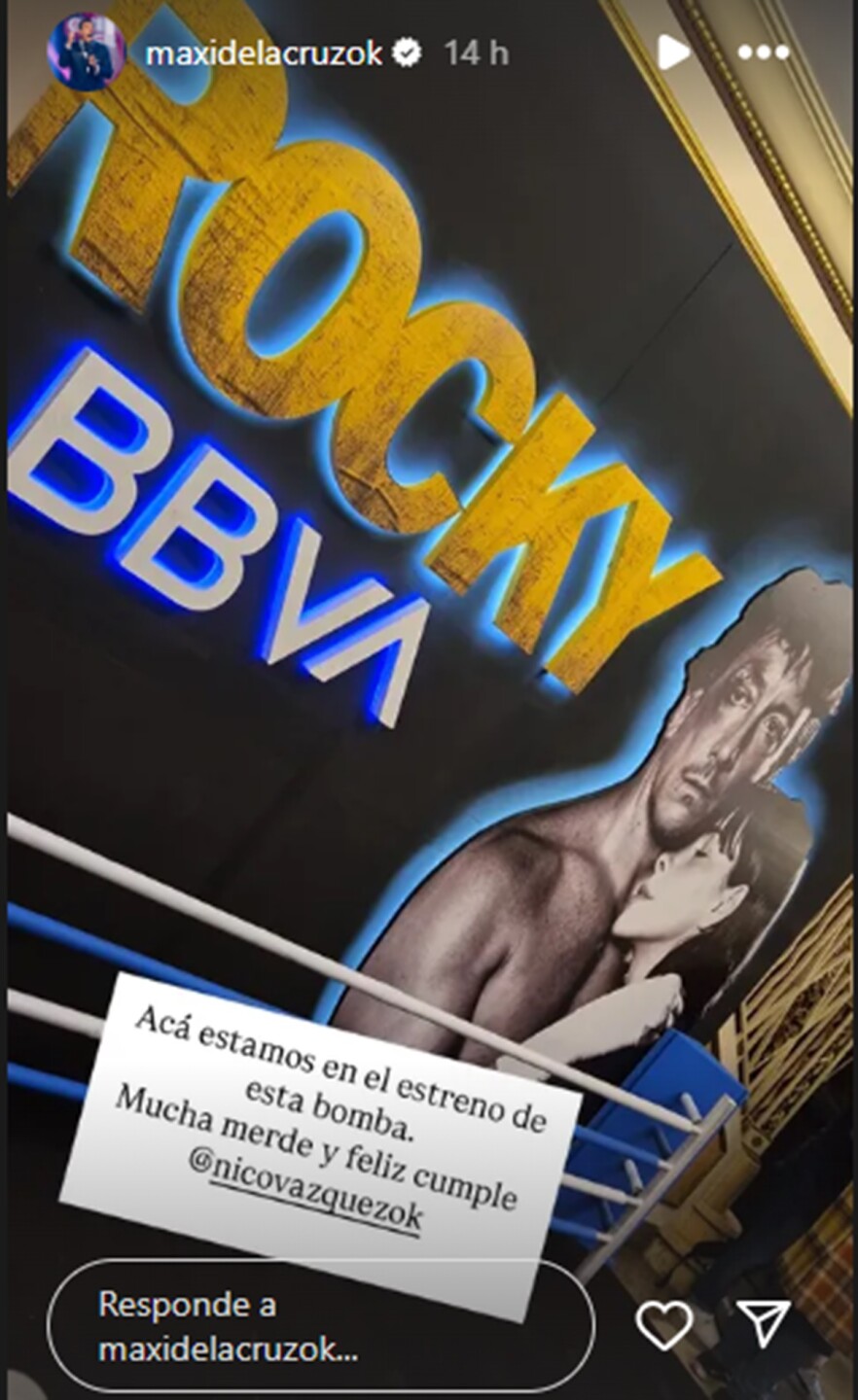 El saludo de Maxi de la Cruz a Nico Vázquez en redes el día del estreno de "Rocky".