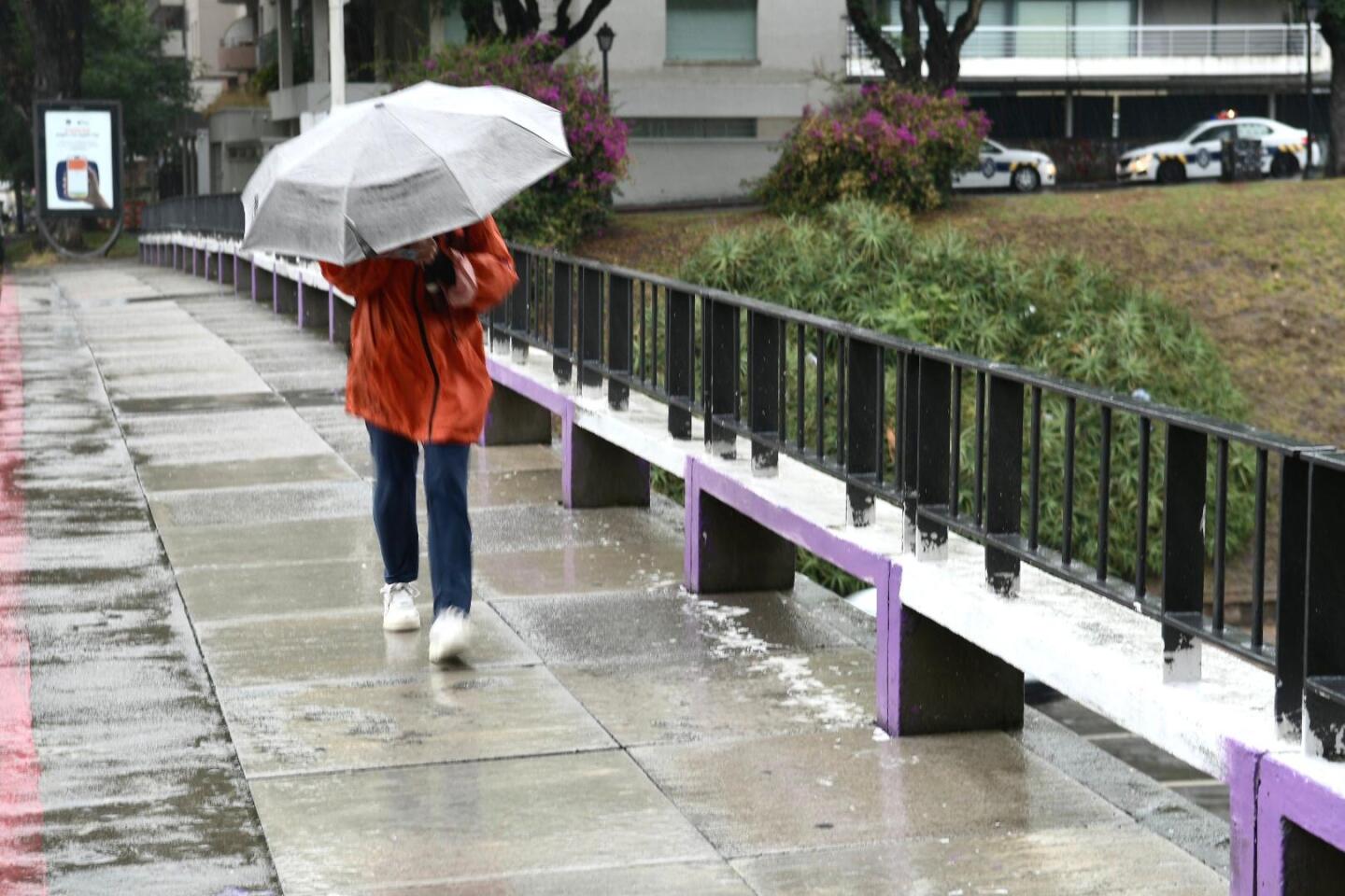 Persona caminando con paraguas bajo la lluvia