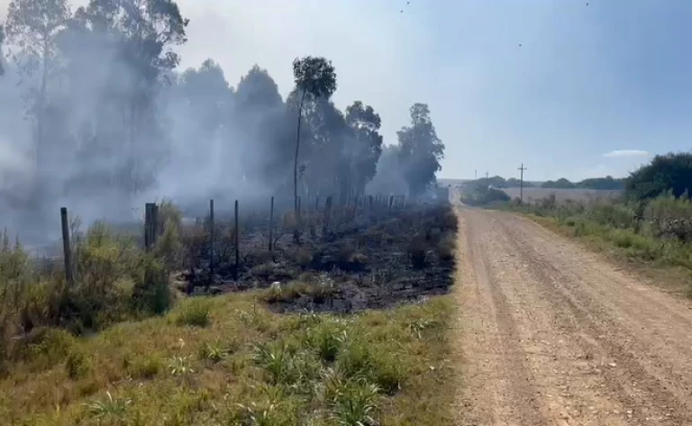Bomberos trabajan para extinguir incendio en Laguna del Sauce