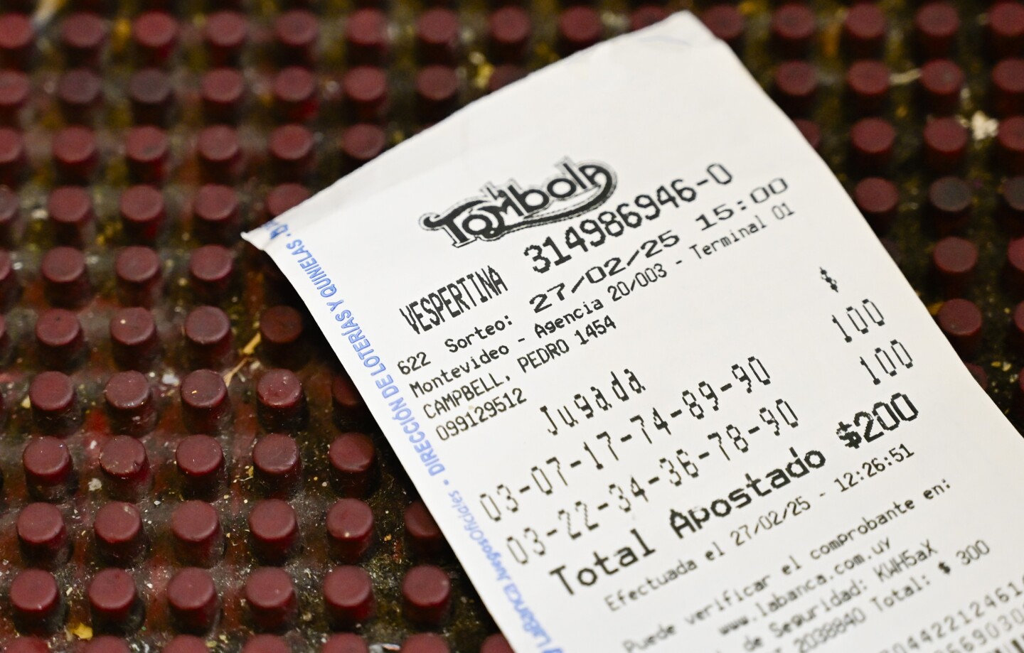 Boleto de juego de la Tómbola.