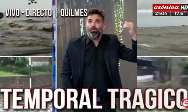 Diego Moranzoni cubriendo el temporal en Quilmes