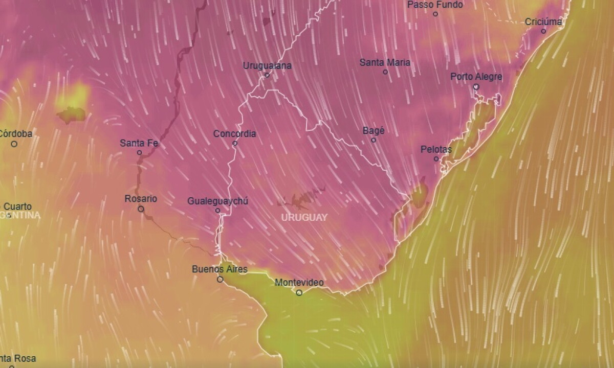 Mapa de temperaturas previstas para Uruguay este viernes 17 de julio a las 15:00, según Ventusky.