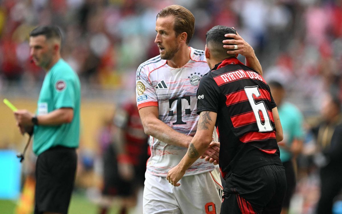 Harry Kane y Ayrton Lucas en el partido entre Bayern Munich y Flamengo en el Mundial de Clubes.