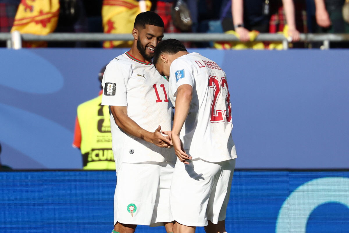 Ismael Saibari celebrando su gol para Marruecos frente a Escocia por el Mundial 2026.