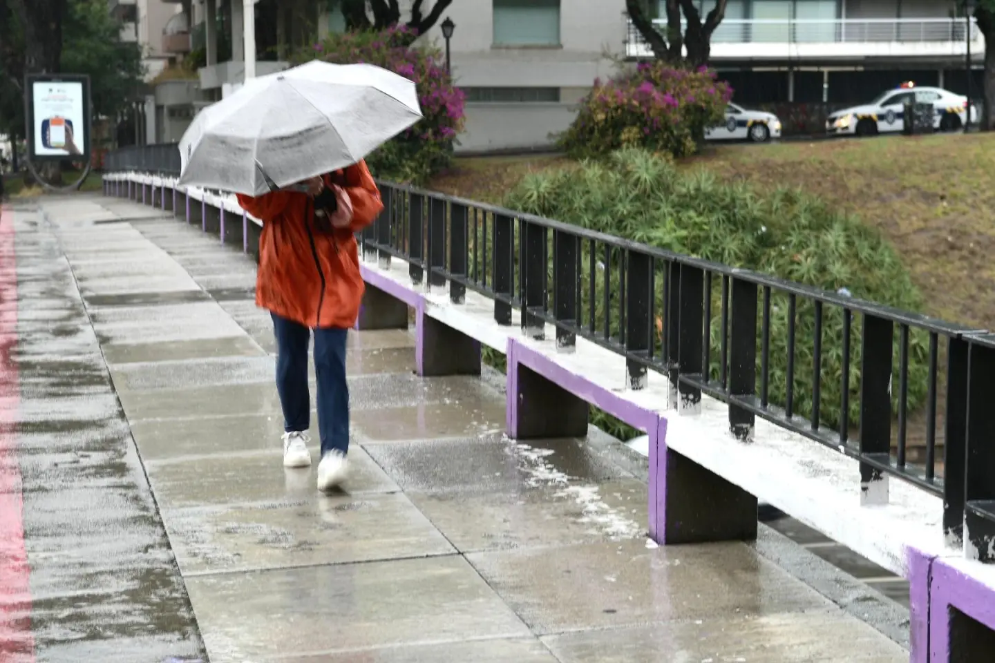 Persona caminando con paraguas bajo la lluvia