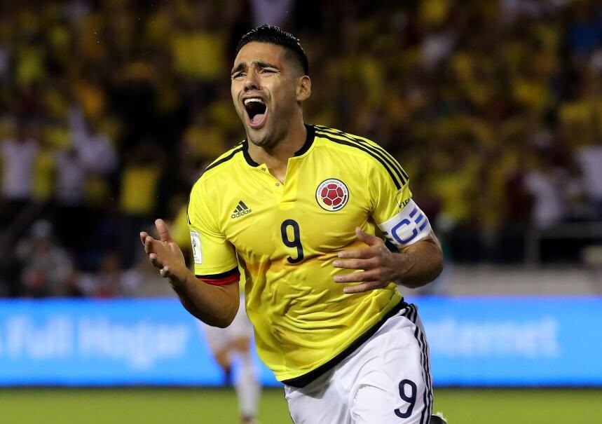 Radamel Falcao festejando un gol de Colombia. Foto: EFE