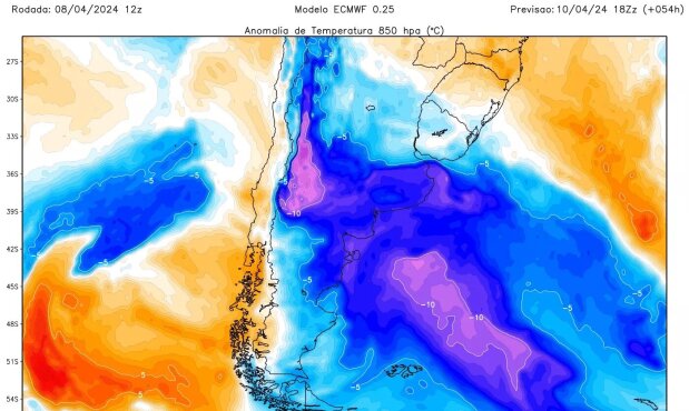 Masa de aire frío que se aproxima a Uruguay.