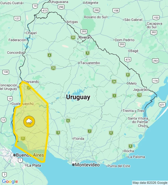 Alerta amarilla de Inumet para este domingo 20 de setiembre de 2026
