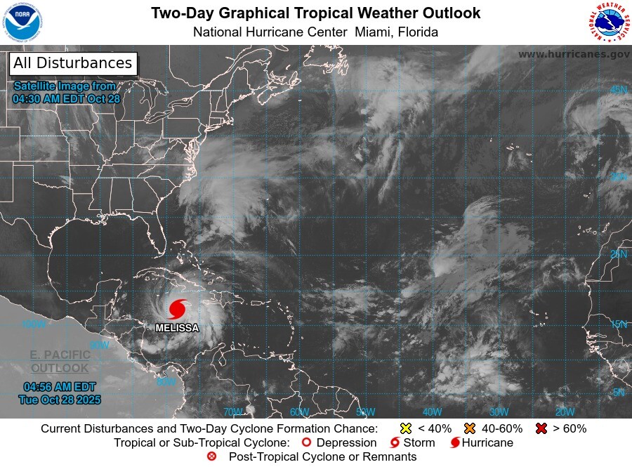 Radar muestra el avance del huracán Melissa.
