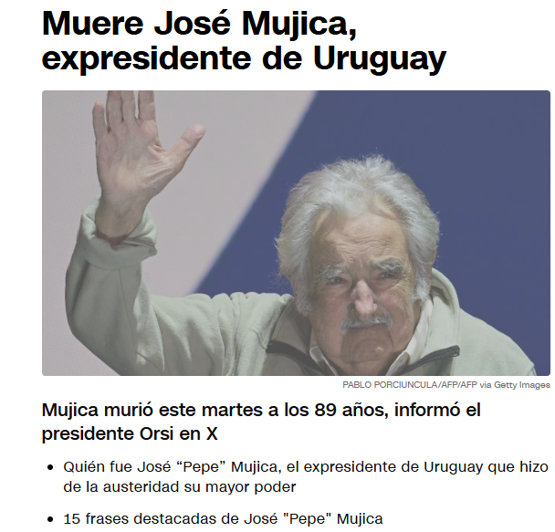 Cadena CNN sobre la muerte de José Mujica.