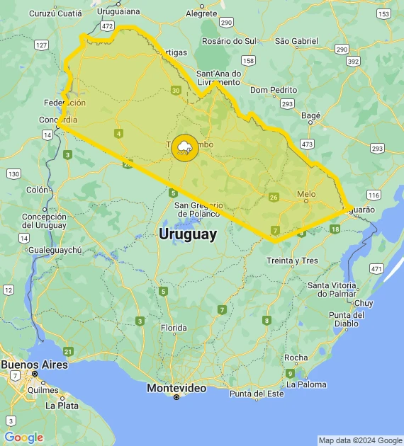 Alerta amarilla de Inumet para este domingo 11 de febrero de 2024.