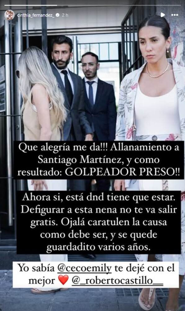Posteo de Cinthia Fernández tras la detención de Santiago Martínez de "Love is Blind".