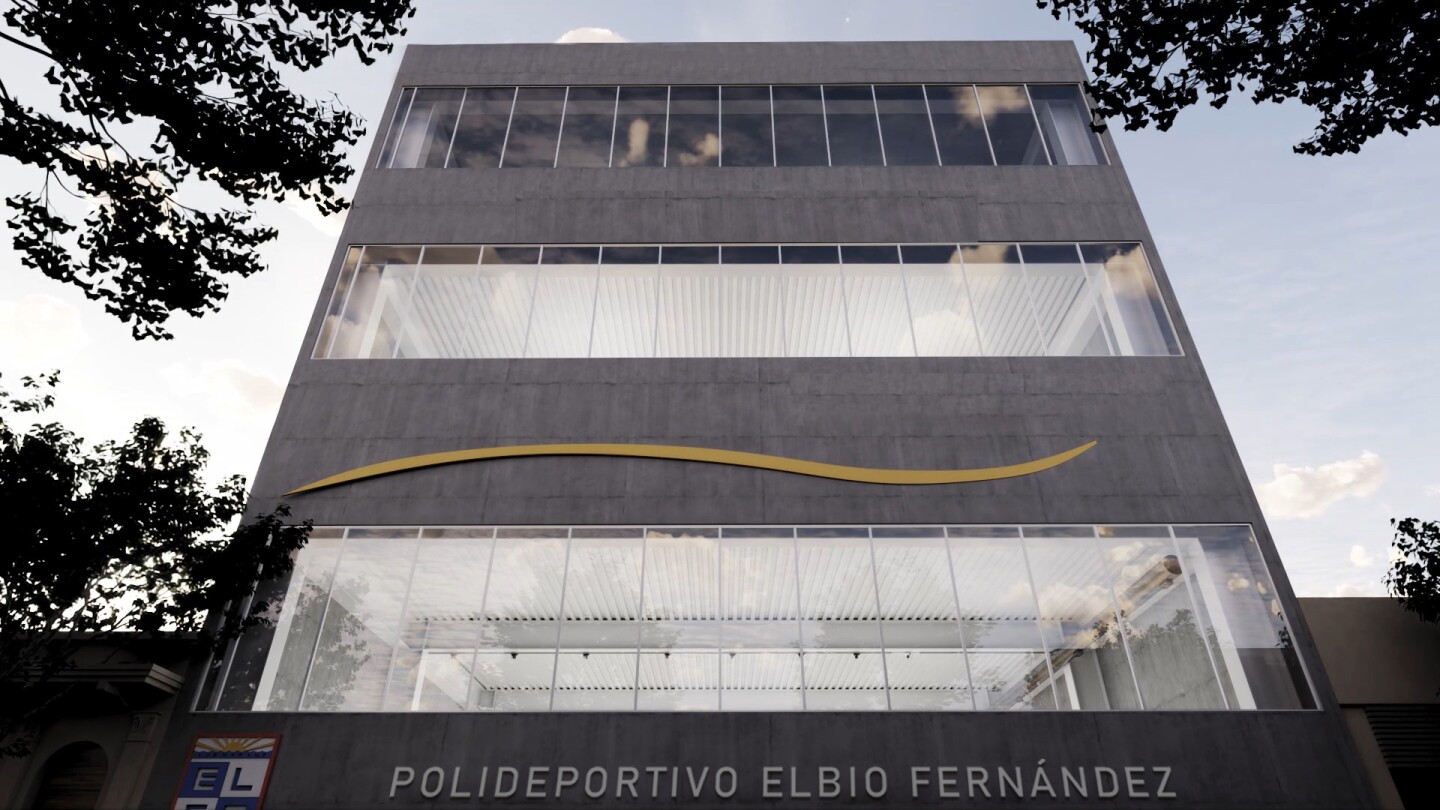 Fachada sobre la calle Maldonado del nuevo polideportivo del Elbio Fernández