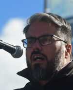 Martín Pereira, presidente de COFE, en el acto del 1° de mayo