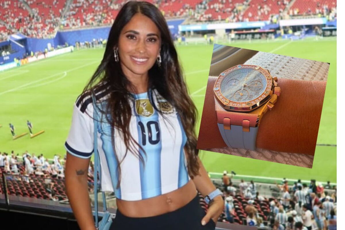 El reloj que usó Antonela Roccuzzo en el estadio de Atlanta, mientras alentaba a la selección argentina.