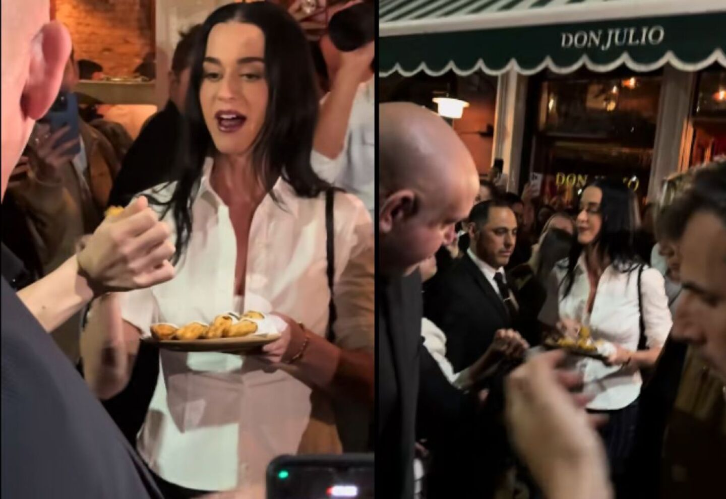 Katy Perry repartiendo empanadas entre sus fans, en una parrillada de Palermo.
