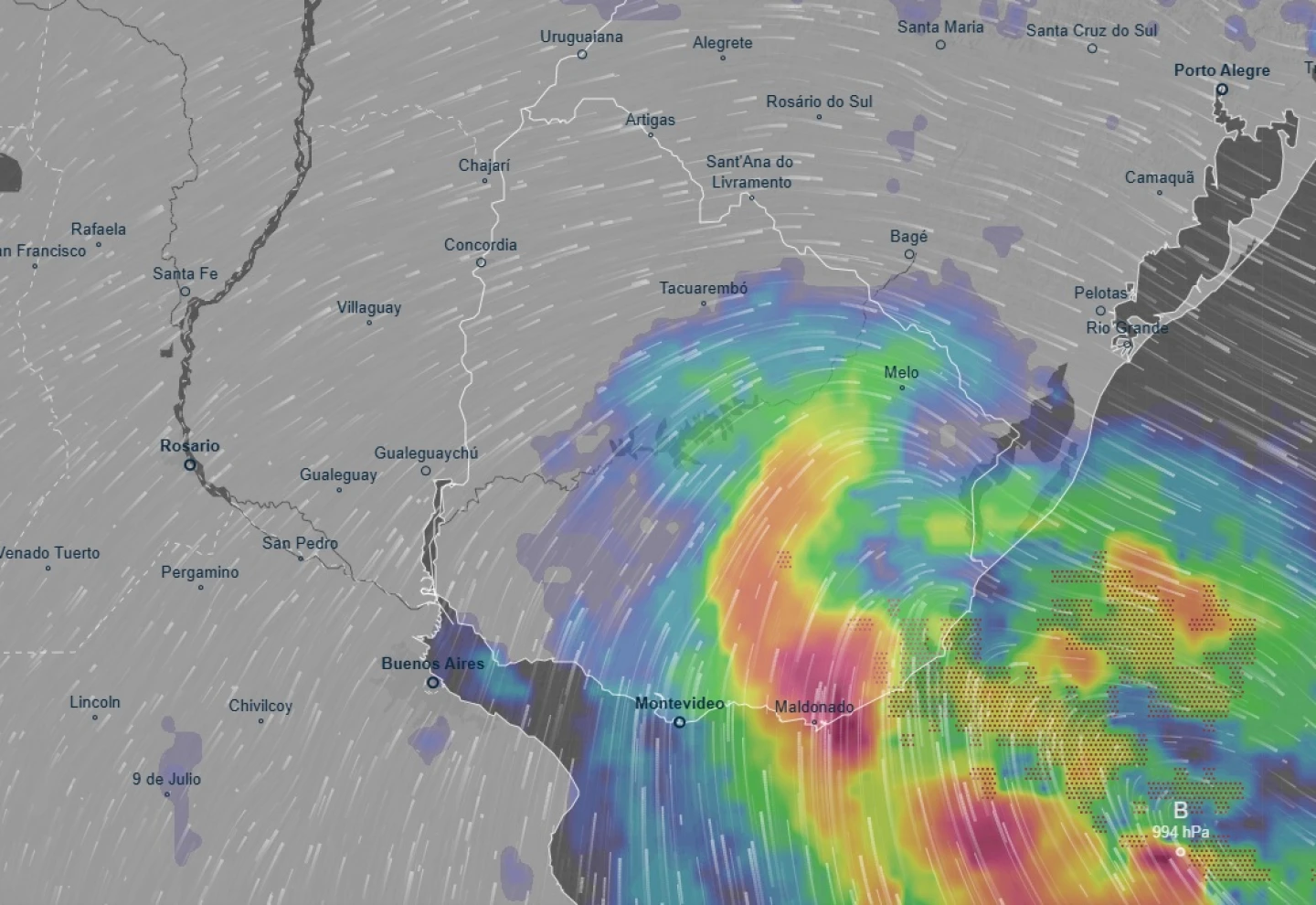 Mapa de precipitaciones en la mañana de este miércoles 8 de abril de 2026.