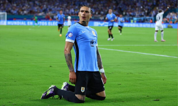 Darwin Núñez celebra el gol anotado frente a Panamá en el debut de Uruguay en Copa América.