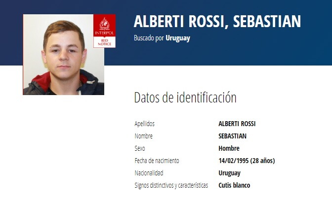 Sebastián Alberti Rossi, cuñado de Sebastián Marset, buscado por homicidio. Foto: registros de Interpol.