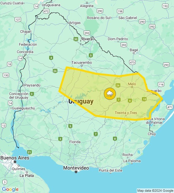 Alerta amarilla de Inumet del 8 de setiembre de 2024.