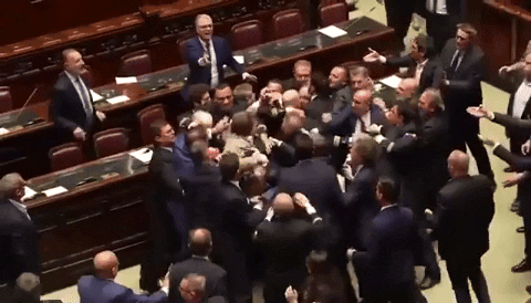 Pelea en el parlamento italiano