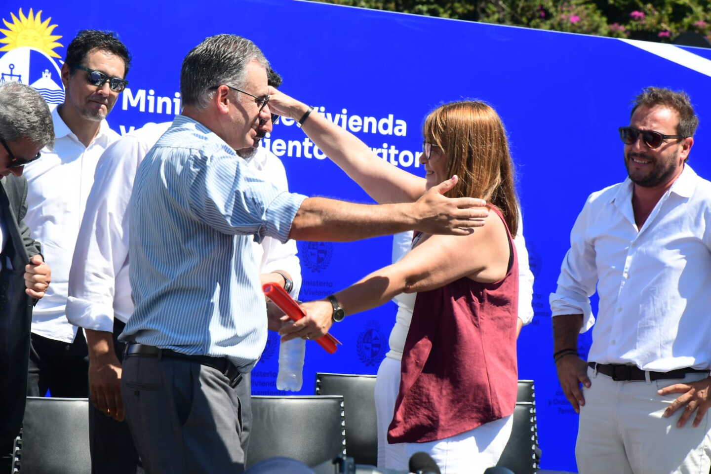 Yamandú Orsi y Cecilia Cairo en la asunción de las nuevas autoridades del MVOT en Campo Galusso.