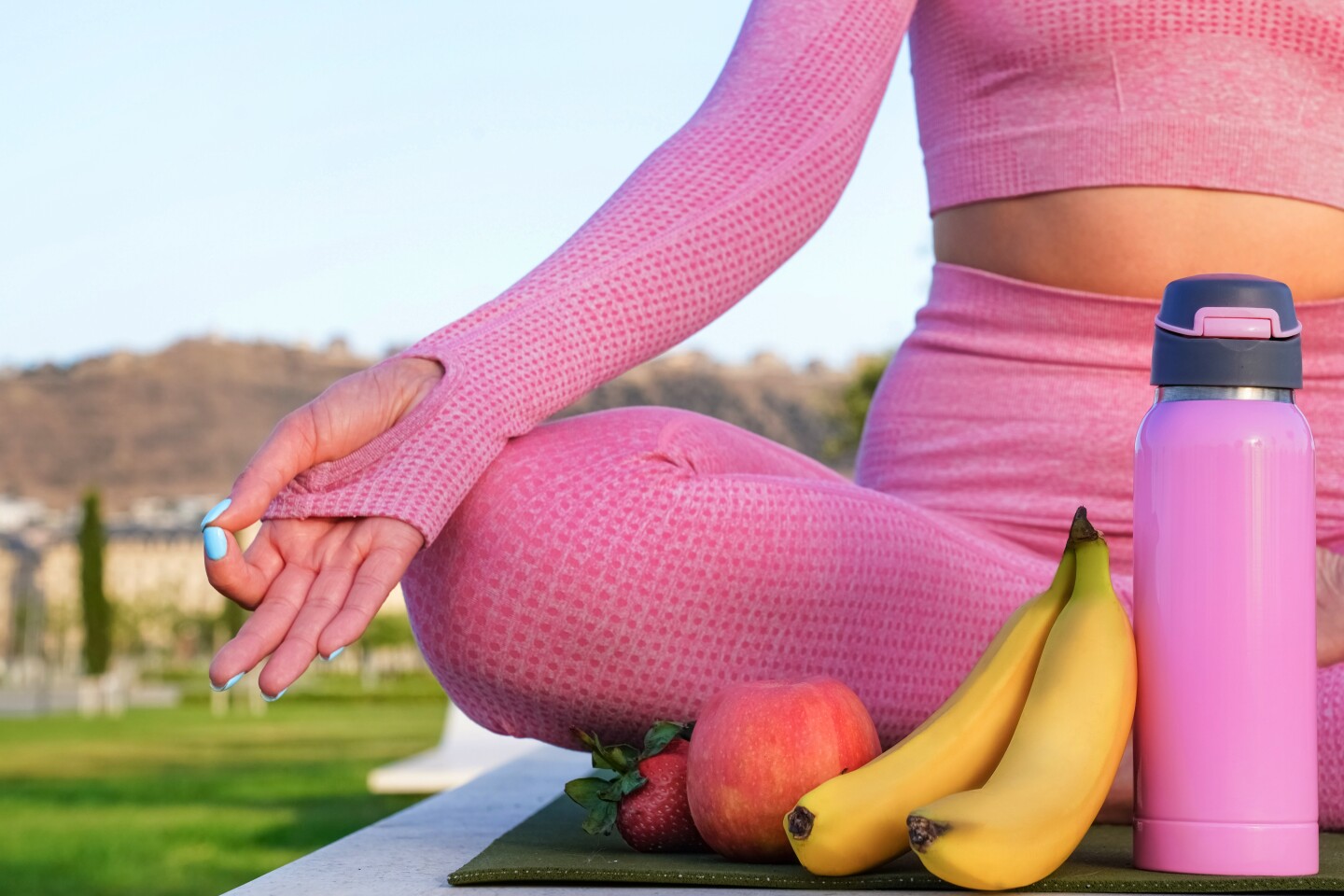 Meditación, comida saludable