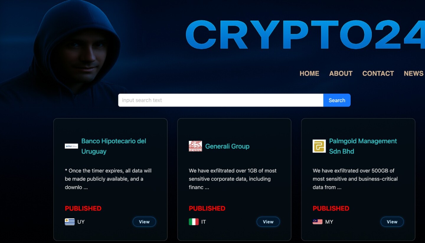Página del grupo hacker Crypto24, en la dark web.