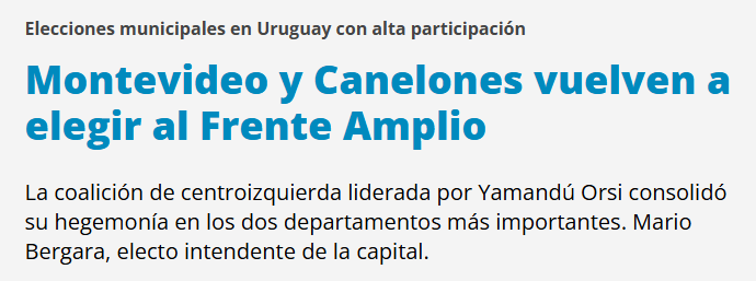Página 12 sobre elecciones departamentales en Uruguay.