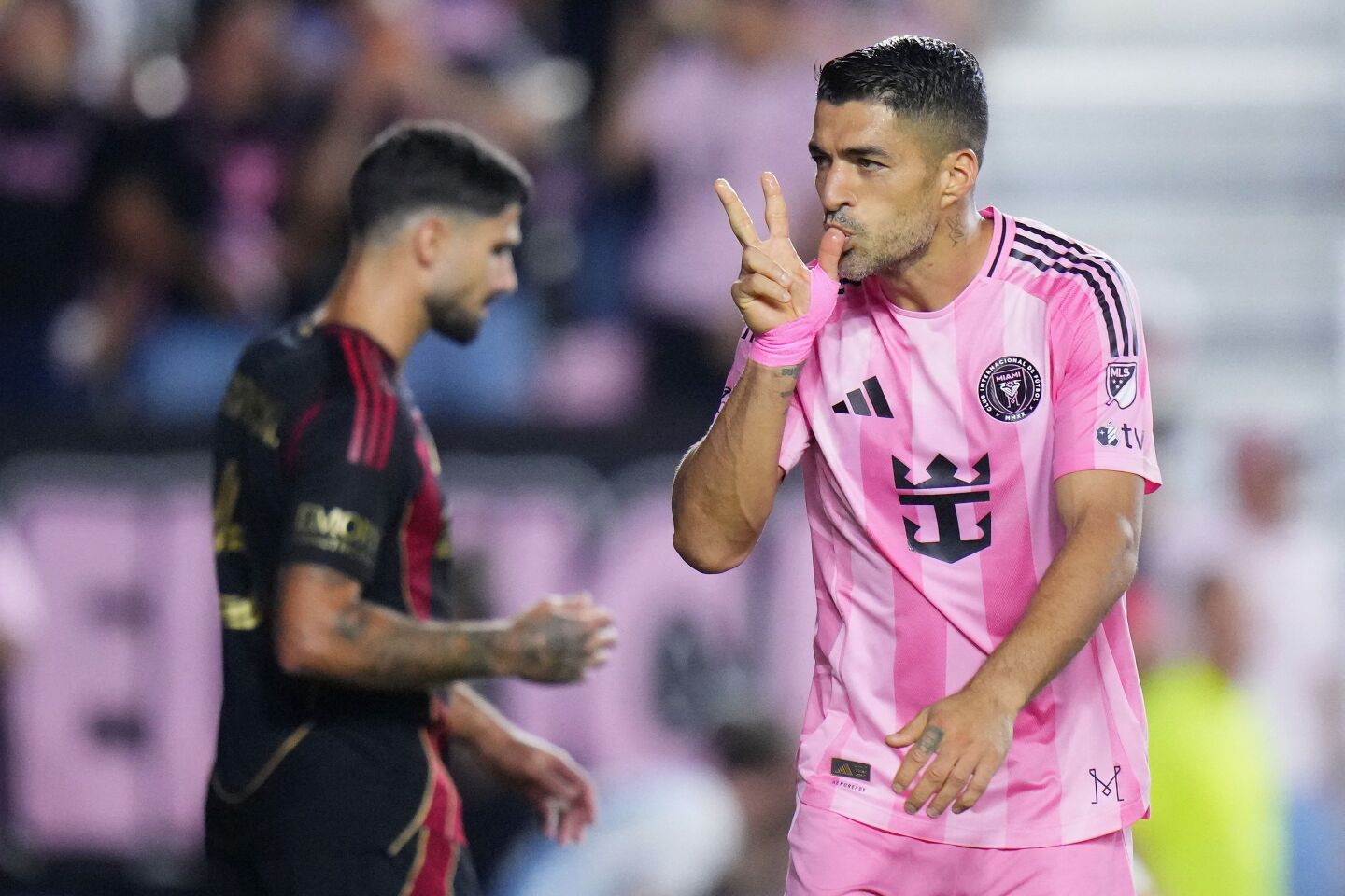 El festejo de Luis Suárez en el partido entre Inter Miami y Atlanta United por la MLS.