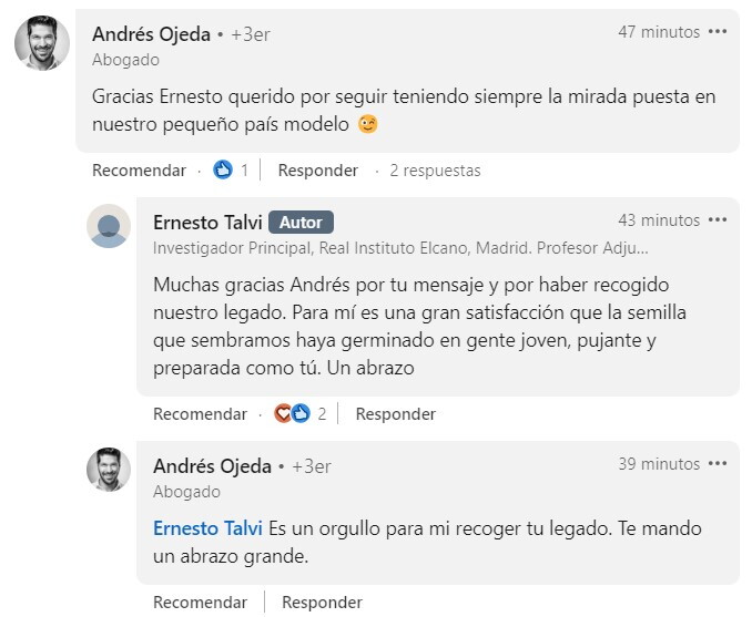Intercambio entre Ojeda y Talvi en Linkedin.