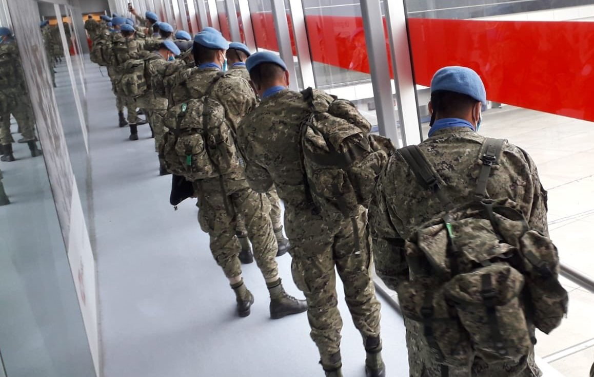 Cascos azules en su llegada a Uruguay. Foto: Ministerio de Defensa.