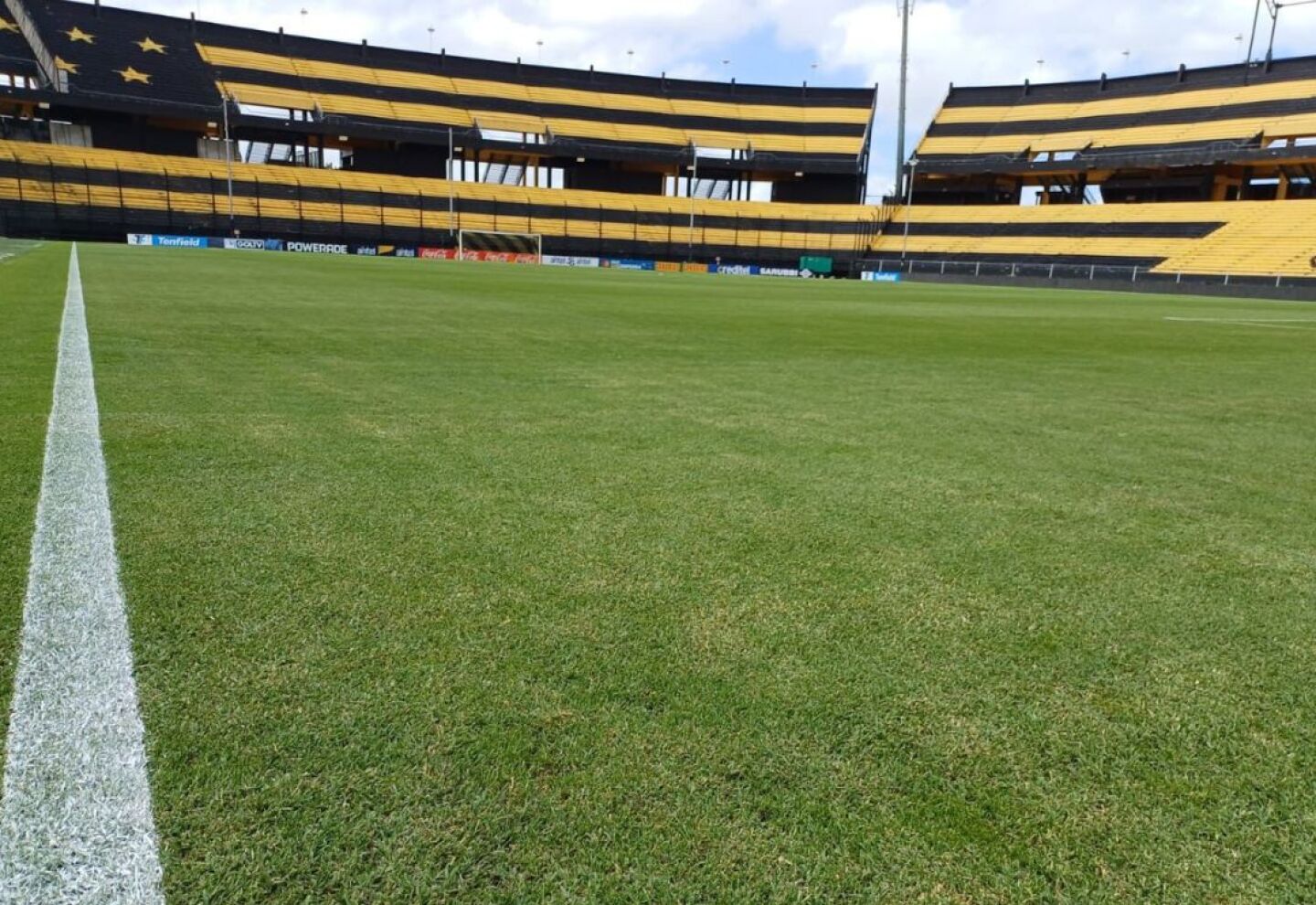 El campo de juego del Campeón del Siglo en la previa del partido entre Peñarol y Racing.