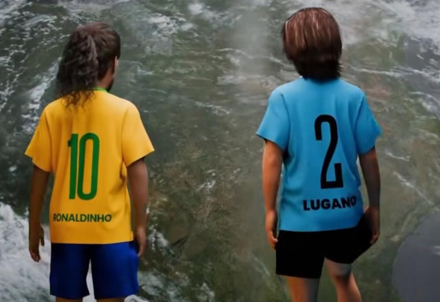 Una de las placas de presentación del evento entre amigos de Ronaldinho Gaúcho y Diego Lugano.