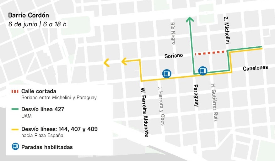 Las rutas de los ómnibus que desvían este jueves 6 de junio de 2024.