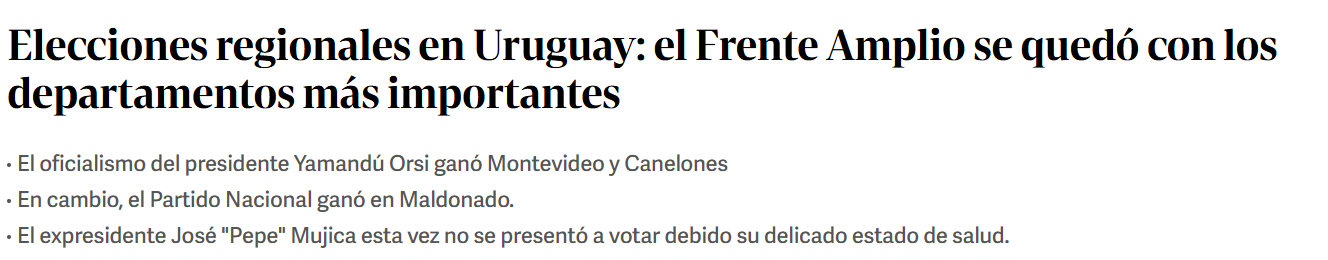 Clarín sobre las elecciones departamentales en Uruguay.