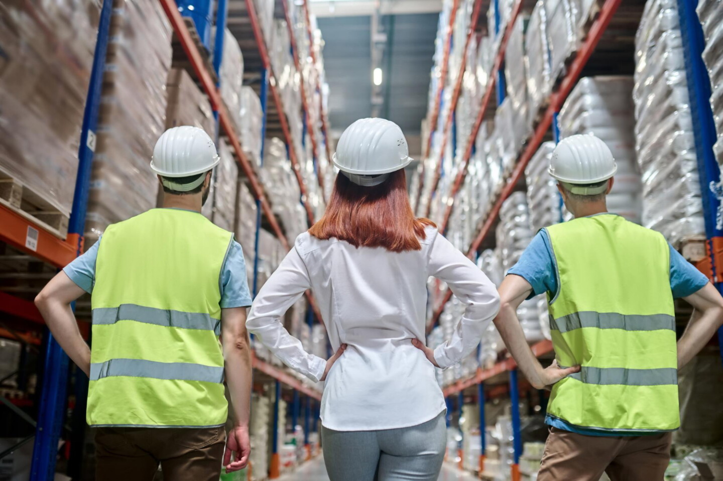 Trabajadores en un depósito.