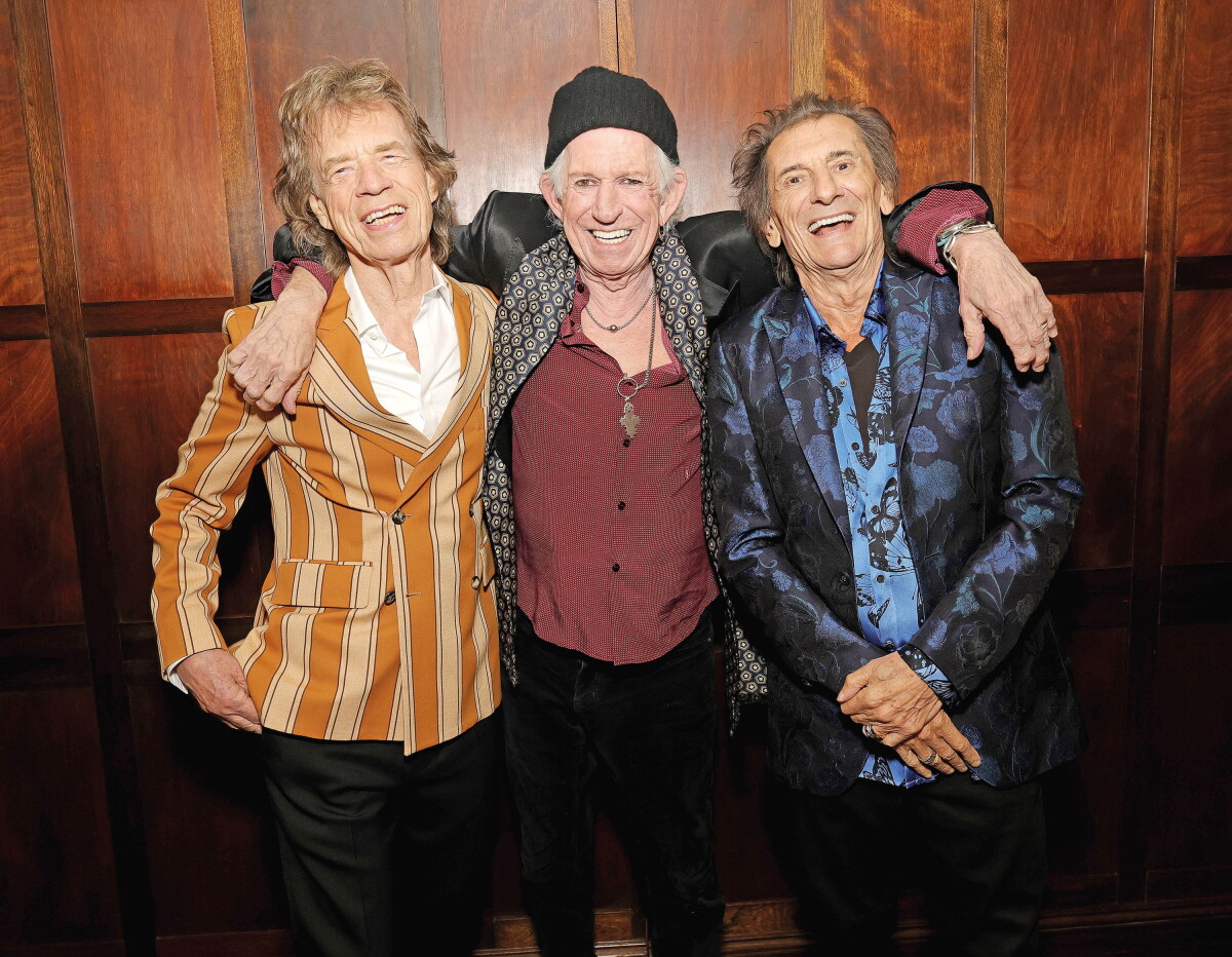 BROOKLYN, NEW YORK - MAY 05: Mick Jagger, Keith Richards and Ronnie Wood pose backstage during the exclusive launch event of The Rolling Stones new album “Foreign Tongues” at Weylin on May 5, 2026 in Brooklyn, NY. (Photo by Kevin Mazur/Getty Images for UMG)