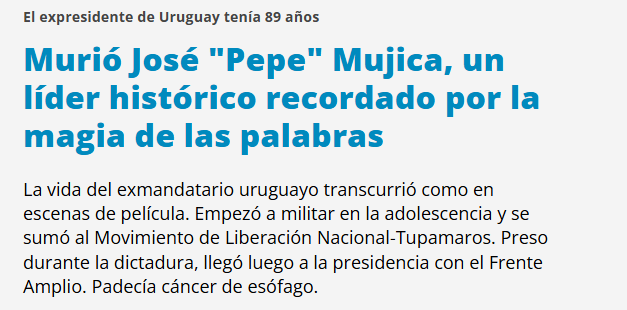 Página 12 sobre el fallecimiento de José Mujica.