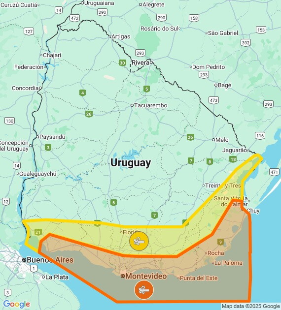 Alertas naranja y amarilla de Inumet el 23 de junio de 2025.