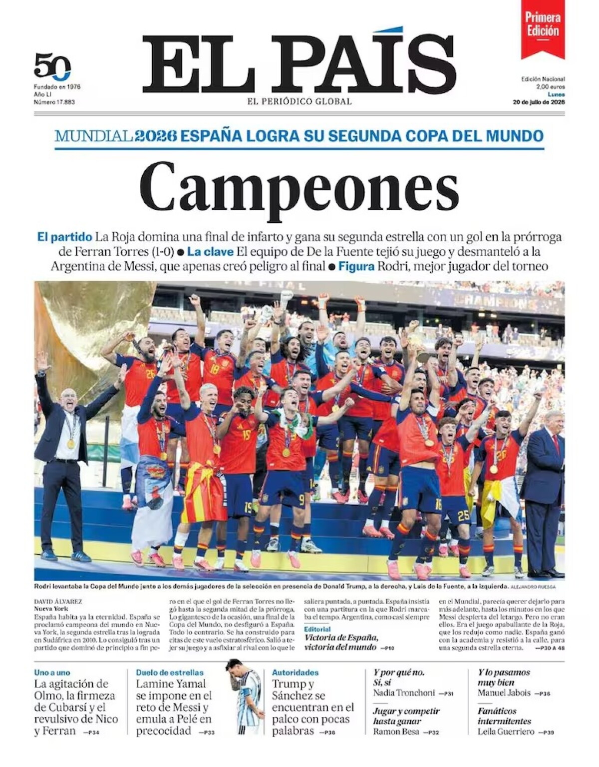 Portada de El País de España tras el Mundial 2026