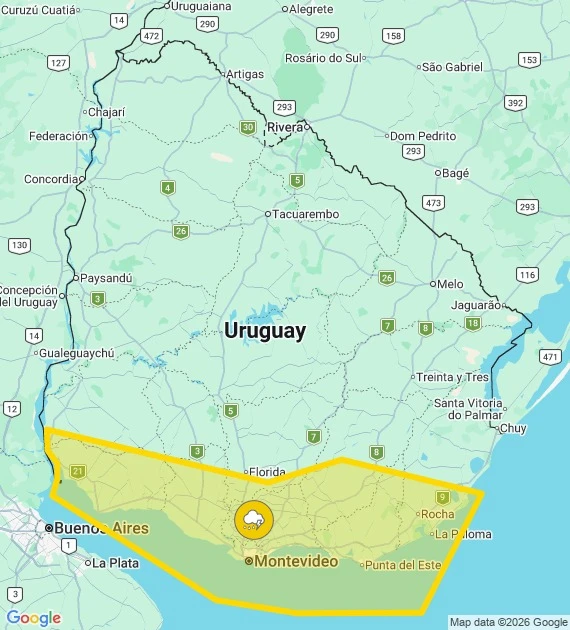 Alerta amarilla de Inumet el 17 de marzo de 2026.